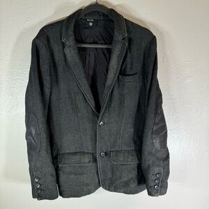 men's wool blazer jacket herringbone gray BDG urban outfitters elbow patch small